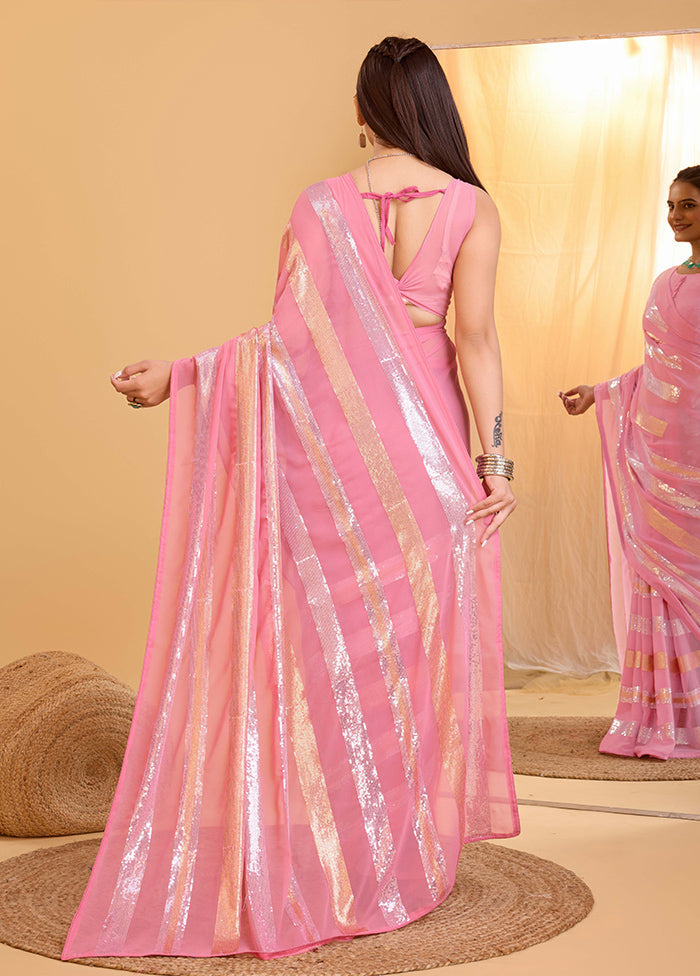 Pink Georgette Saree With Blouse Piece