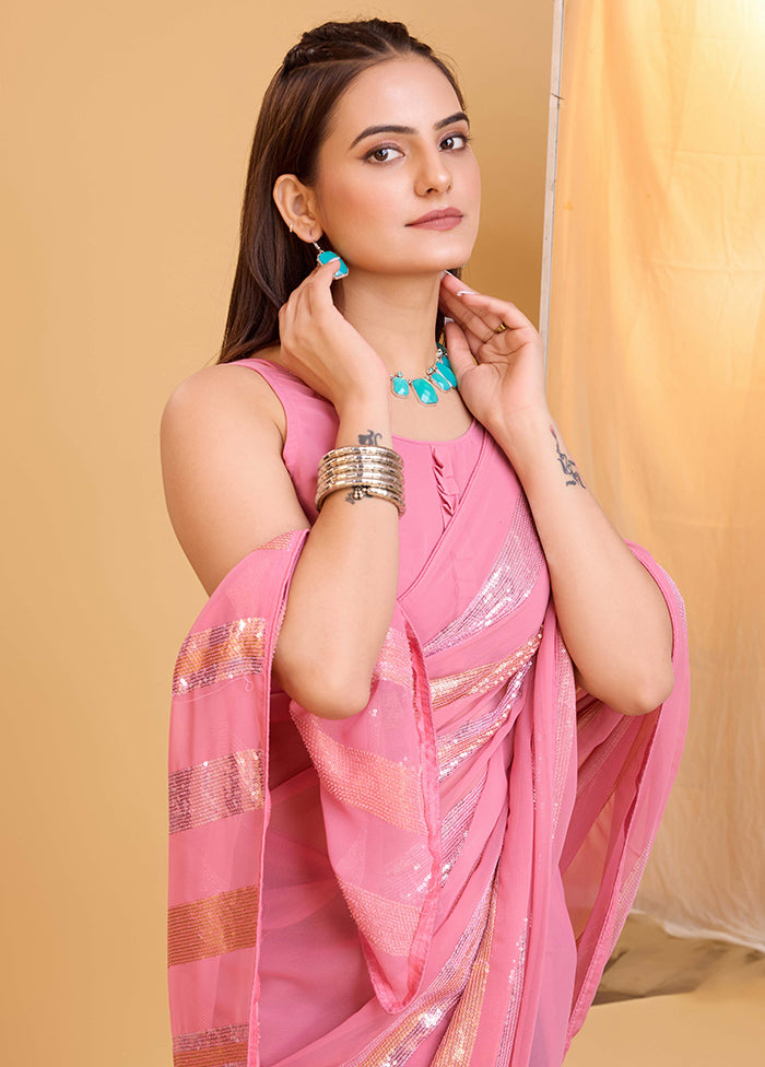 Pink Georgette Saree With Blouse Piece