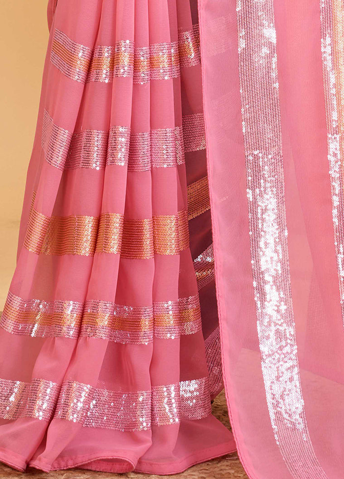 Pink Georgette Saree With Blouse Piece