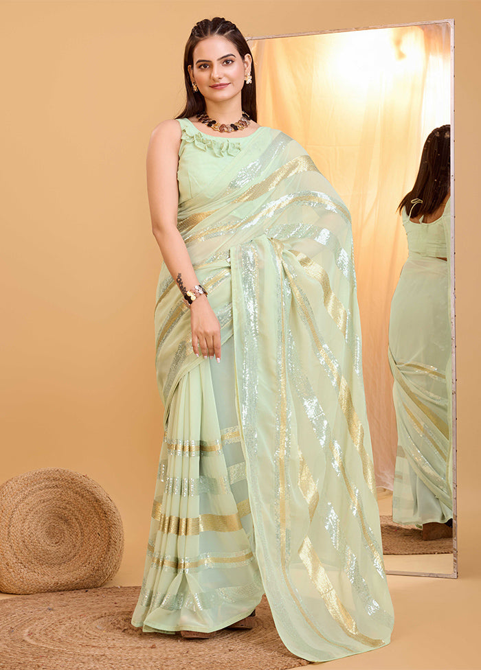 Pista Green Georgette Saree With Blouse Piece