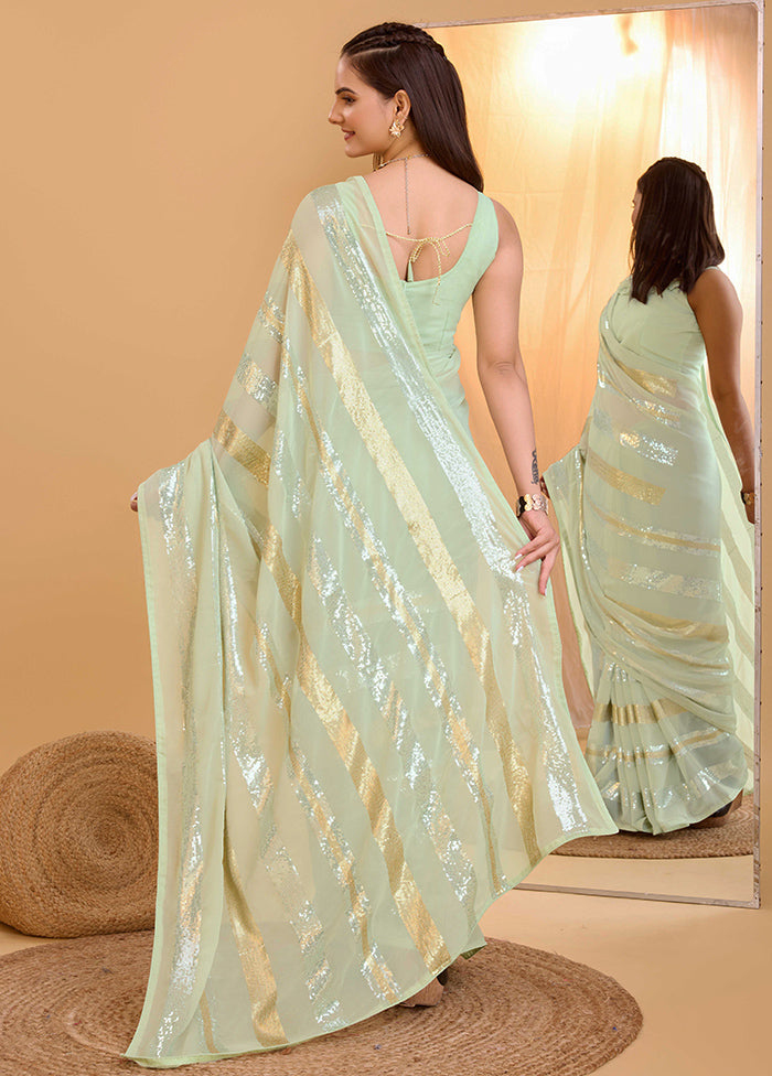 Pista Green Georgette Saree With Blouse Piece