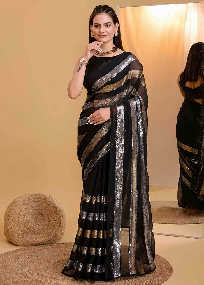 Black Georgette Saree With Blouse Piece