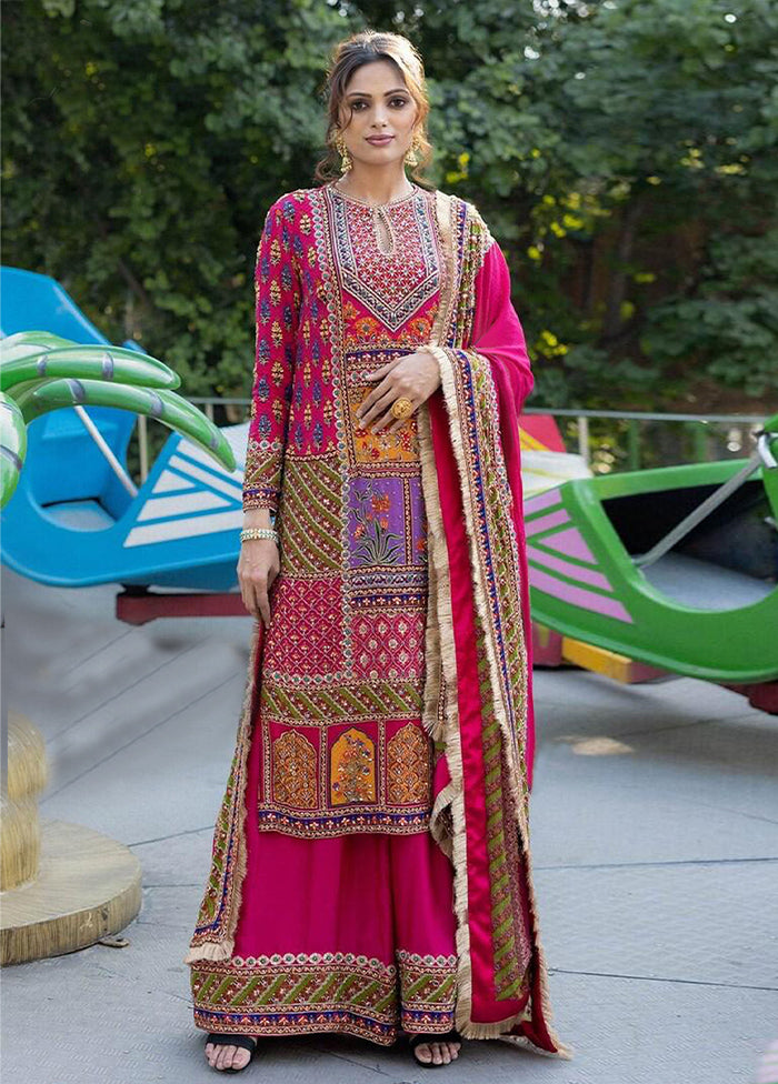 3 Pc Pink Readymade Silk Suit Set