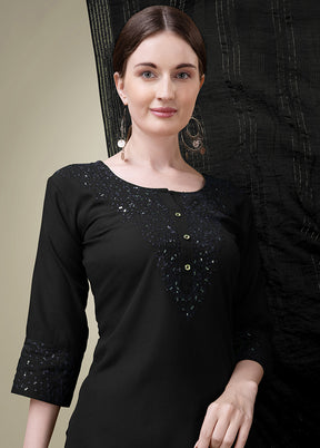 3 Pc Black Readymade Cotton Suit Set