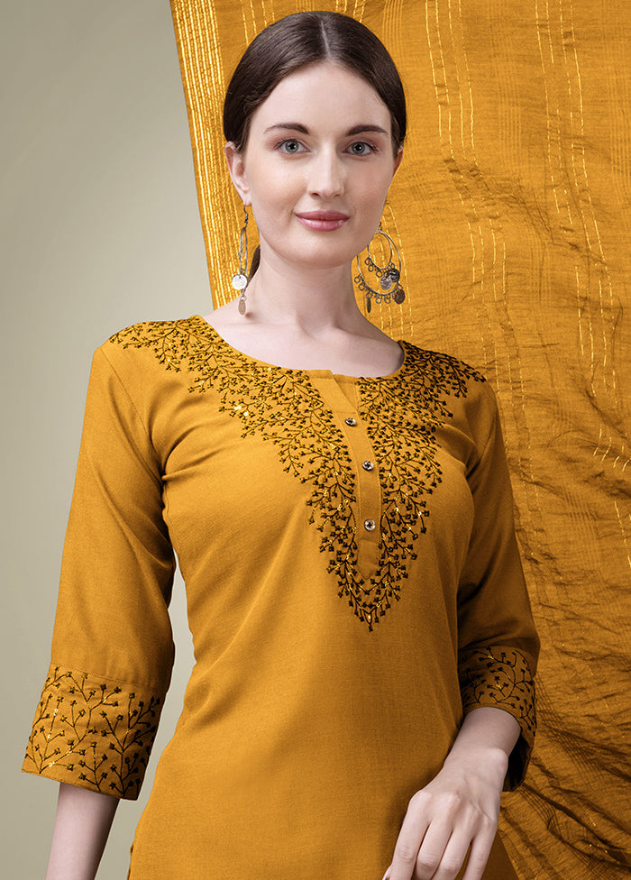 3 Pc Yellow Readymade Cotton Suit Set