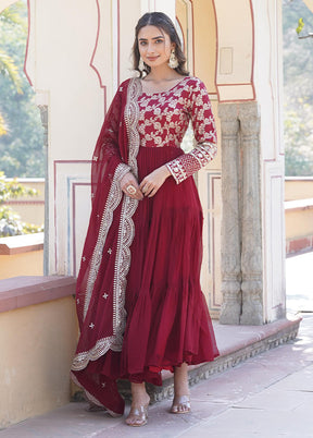 Maroon Readymade Viscose Dupatta Indian Dress