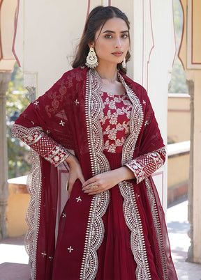 Maroon Readymade Viscose Dupatta Indian Dress