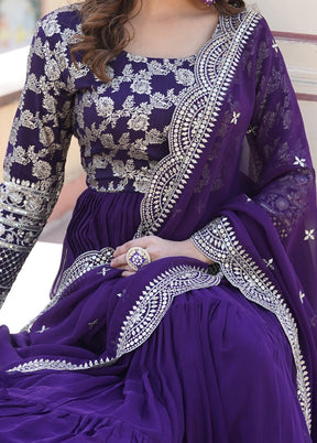 Purple Readymade Viscose Dupatta Indian Dress