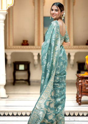 Blue Banarasi Silk Saree With Blouse Piece