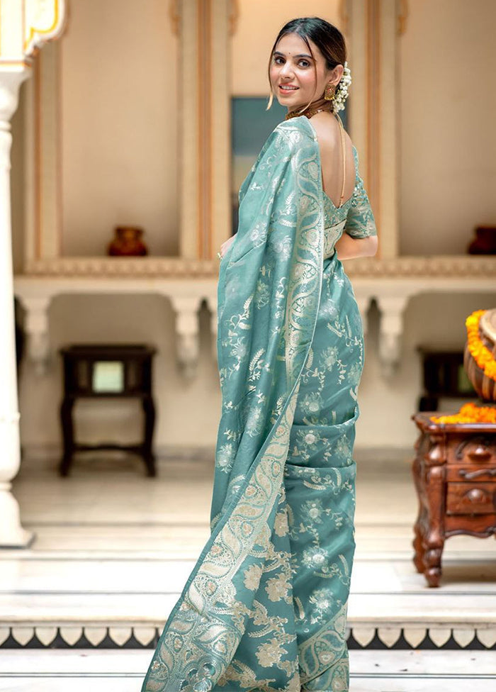 Blue Banarasi Silk Saree With Blouse Piece