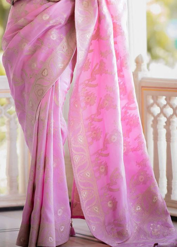 Light Pink Banarasi Silk Saree With Blouse Piece