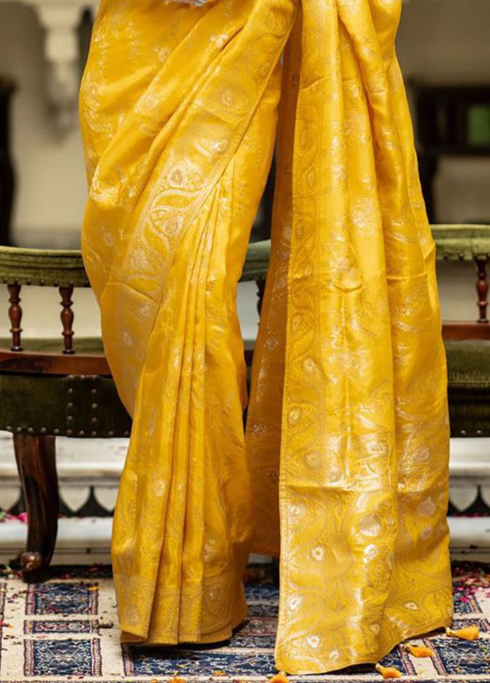 Mustard Banarasi Silk Saree With Blouse Piece