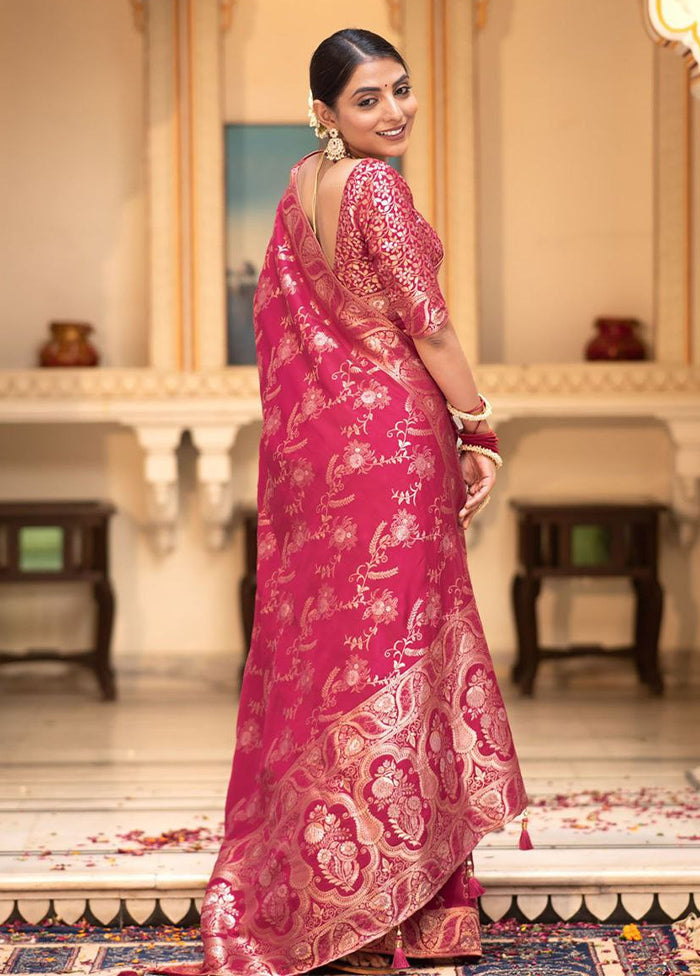 Pink Banarasi Silk Saree With Blouse Piece