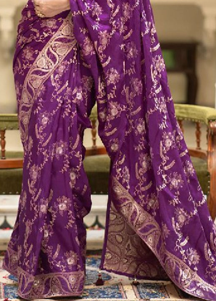 Purple Banarasi Silk Saree With Blouse Piece