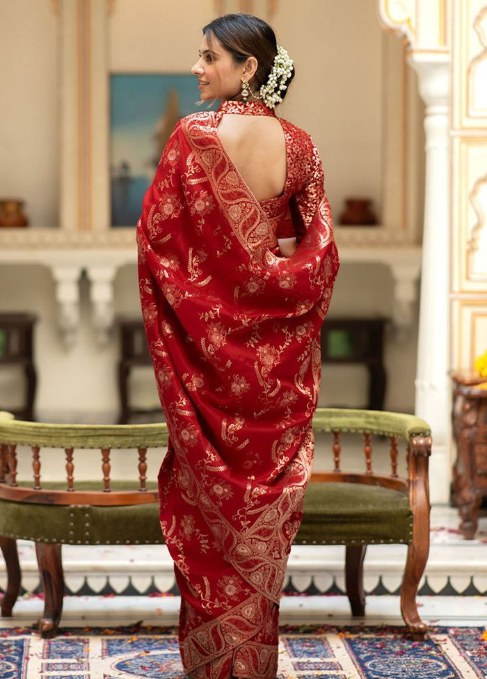 Red Banarasi Silk Saree With Blouse Piece