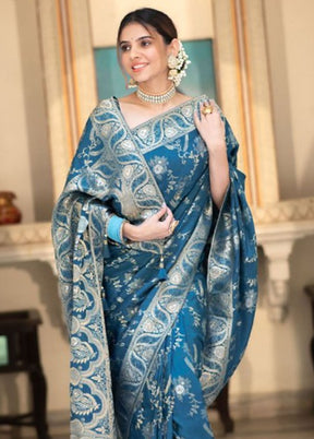 Teal Banarasi Silk Saree With Blouse Piece