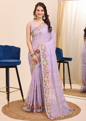 Lavender Dupion Silk Saree With Blouse Piece