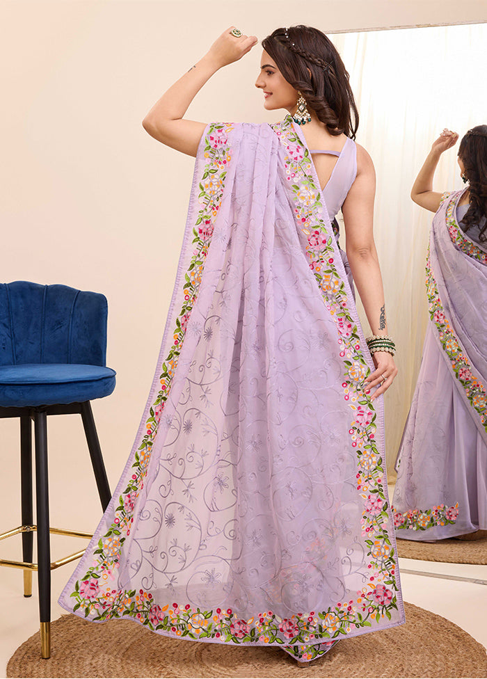 Lavender Dupion Silk Saree With Blouse Piece