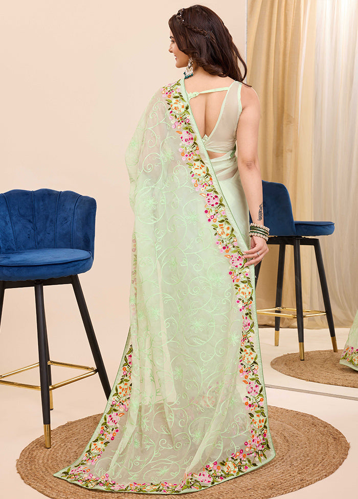 Pista Green Dupion Silk Saree With Blouse Piece