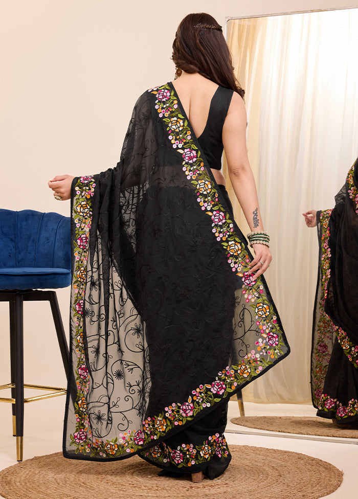 Black Dupion Silk Saree With Blouse Piece