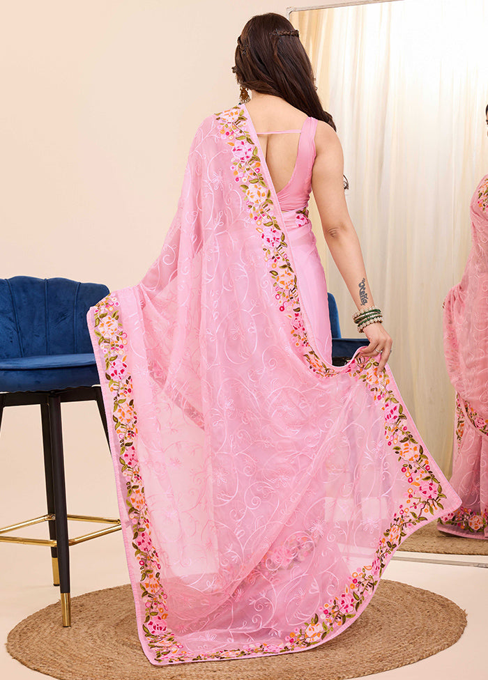 Pink Dupion Silk Saree With Blouse Piece