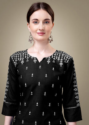 2 Pc Black Readymade Cotton Kurti Set