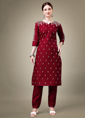 2 Pc Maroon Readymade Cotton Kurti Set