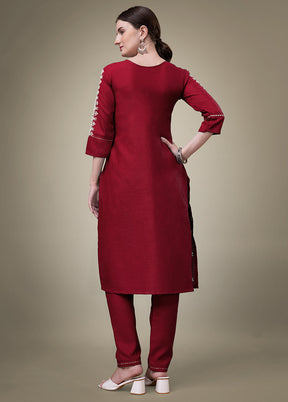 2 Pc Maroon Readymade Cotton Kurti Set