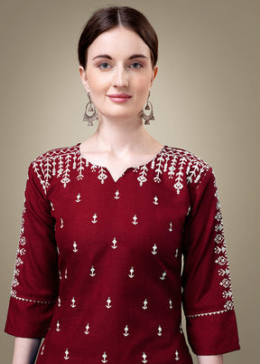 2 Pc Maroon Readymade Cotton Kurti Set