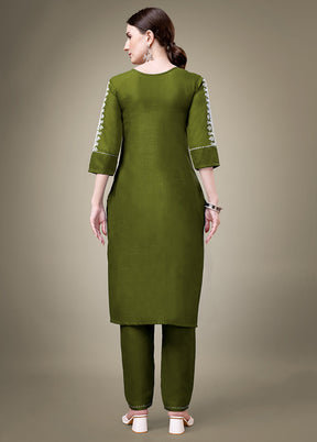 2 Pc Mehendi Green Readymade Cotton Kurti Set