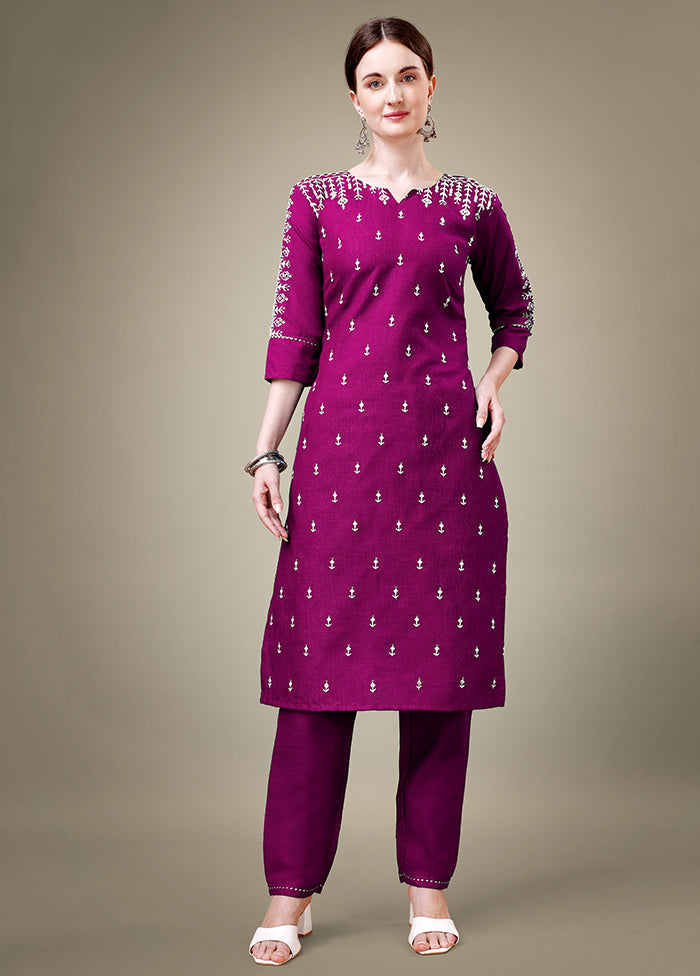 2 Pc Purple Readymade Cotton Kurti Set