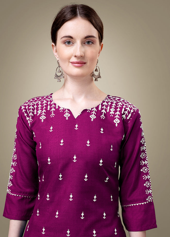 2 Pc Purple Readymade Cotton Kurti Set