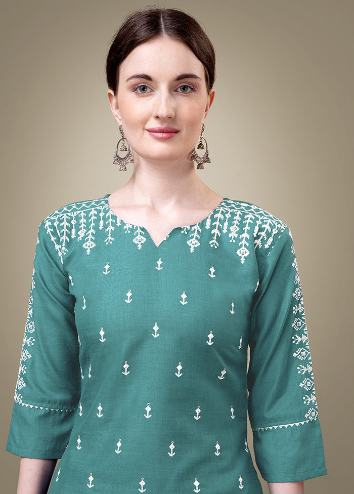 2 Pc Teal Readymade Cotton Kurti Set