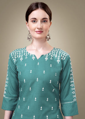 2 Pc Teal Readymade Cotton Kurti Set