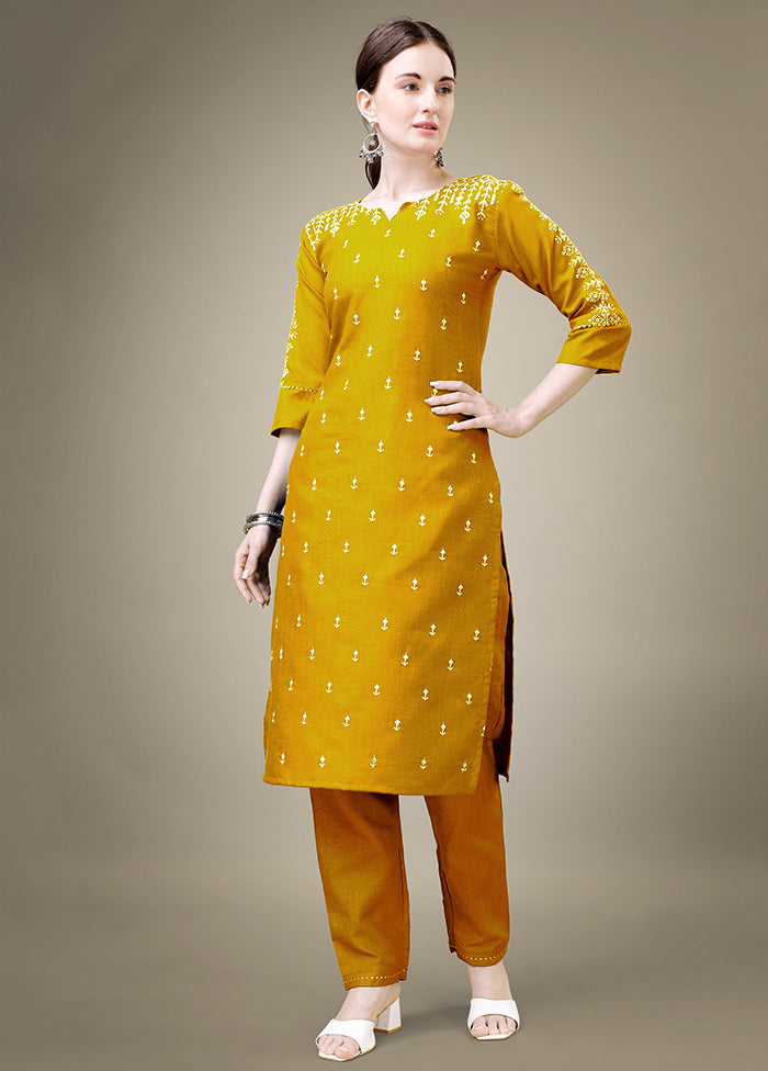 2 Pc Yellow Readymade Cotton Kurti Set