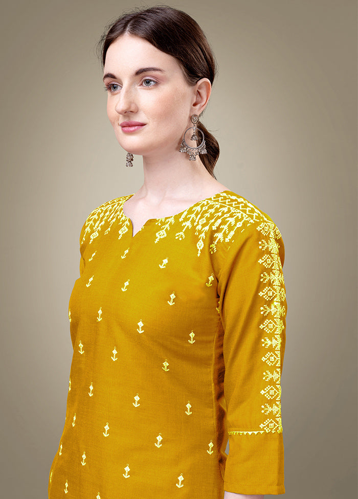 2 Pc Yellow Readymade Cotton Kurti Set