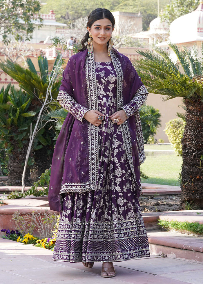 Wine Readymade Viscose Indian Dress