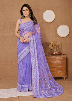 Lavender Net Net Saree With Blouse Piece