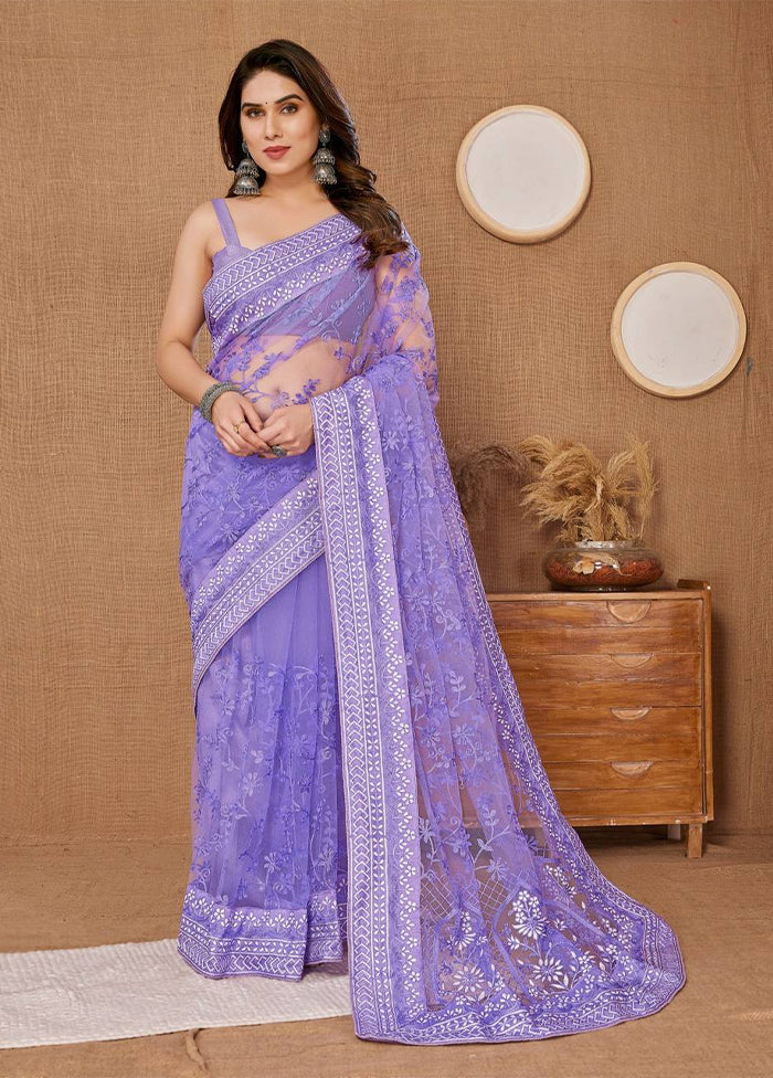 Lavender Net Saree With Blouse Piece