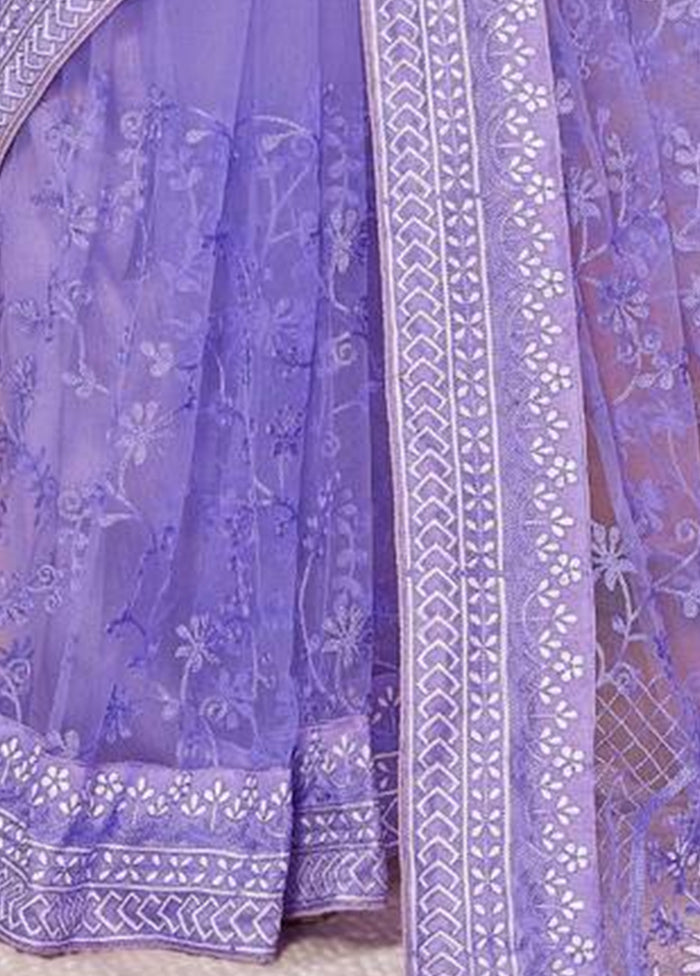 Lavender Net Saree With Blouse Piece