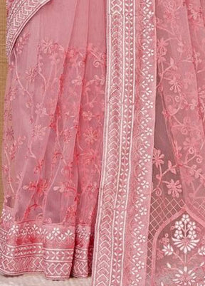 Pink Net Net Saree With Blouse Piece