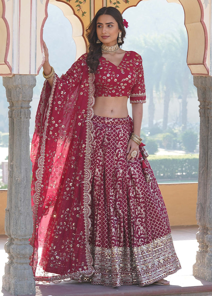 3 Pc Rani Pure Viscose Semi Stitched Lehenga Set