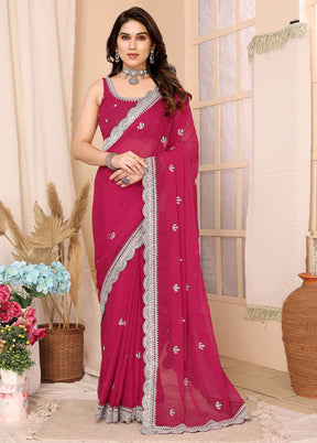 Rani Chiffon Silk Saree With Blouse Piece