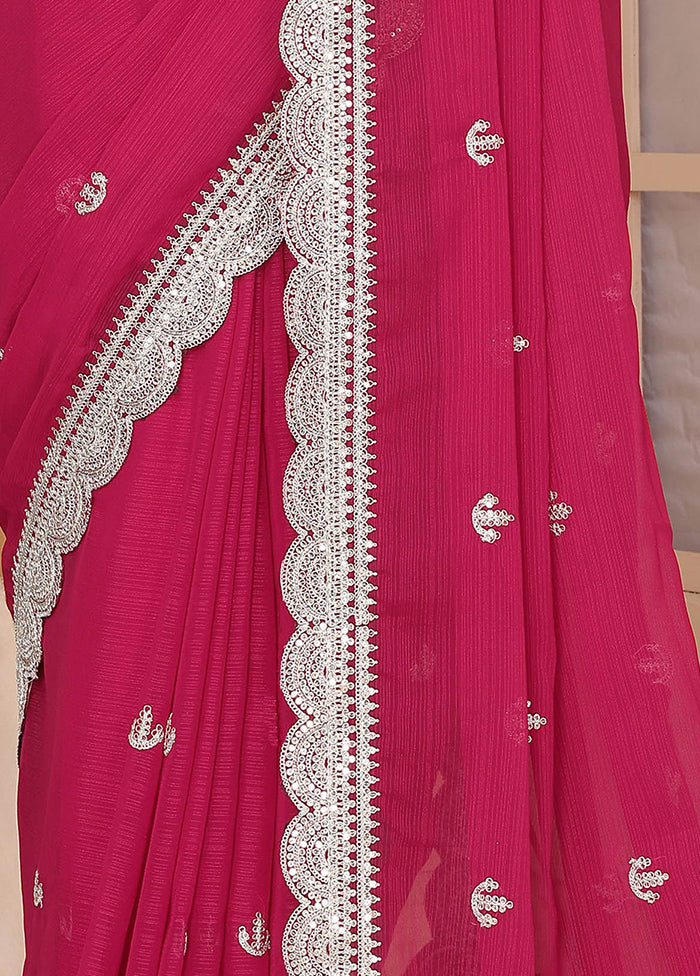 Rani Chiffon Silk Saree With Blouse Piece