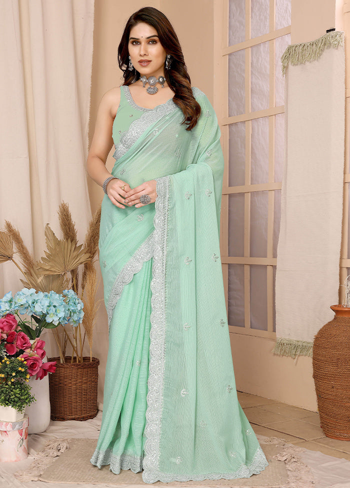 Pista Green Chiffon Silk Saree With Blouse Piece