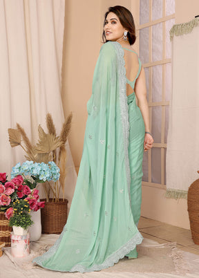 Pista Green Chiffon Silk Saree With Blouse Piece