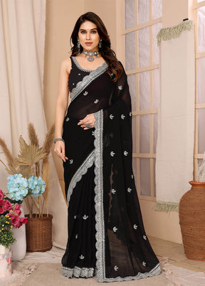 Black Chiffon Silk Saree With Blouse Piece