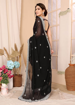 Black Chiffon Silk Saree With Blouse Piece