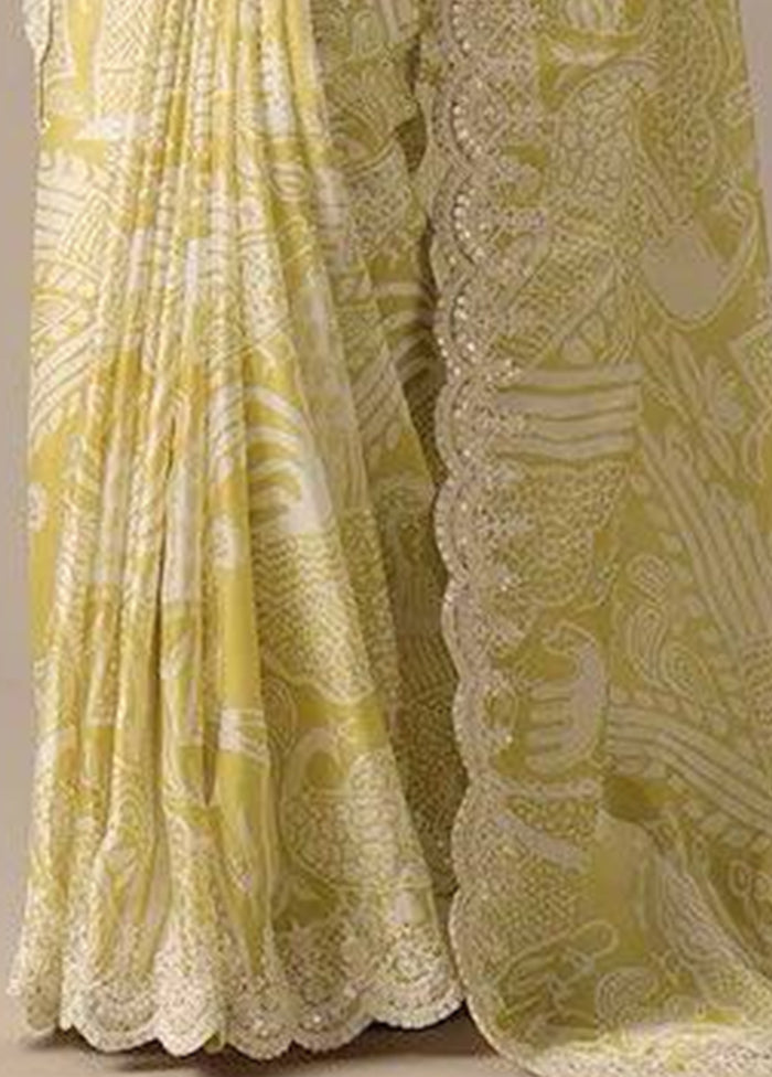 Yellow Georgette Saree With Blouse Piece