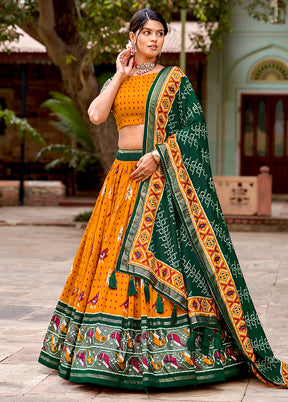 3 Pc Mustard Silk Semi Stitched Lehenga Set